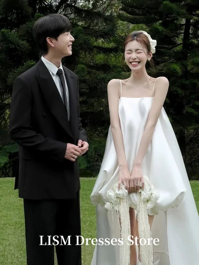 法式平口前短後長輕婚紗｜緞面簡約禮服 登記日與派對推薦 可客製尺寸 weddlin - WeddLin 輕婚紗