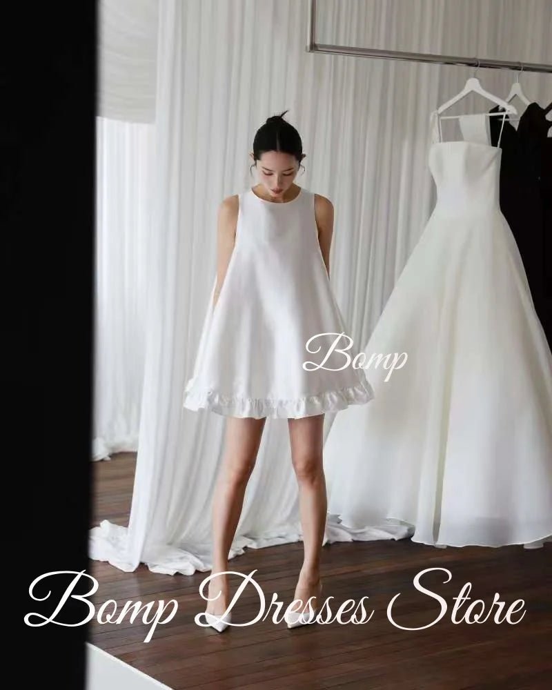 圓領象牙白絲緞輕婚紗｜海外婚禮與外拍首選｜WeddLin 客製婚紗 - WeddLin 輕婚紗
