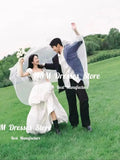 方領泡泡袖雪紡輕婚紗｜自助婚紗與海外婚禮外拍首選｜WeddLin 客製婚紗 - WeddLin 輕婚紗