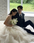 WeddLin 方心領泡泡袖長婚紗｜韓版拍攝禮服 A字紗裙 - WeddLin 輕婚紗