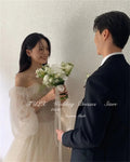 WeddLin 方心領泡泡袖長婚紗｜韓版拍攝禮服 A字紗裙 - WeddLin 輕婚紗