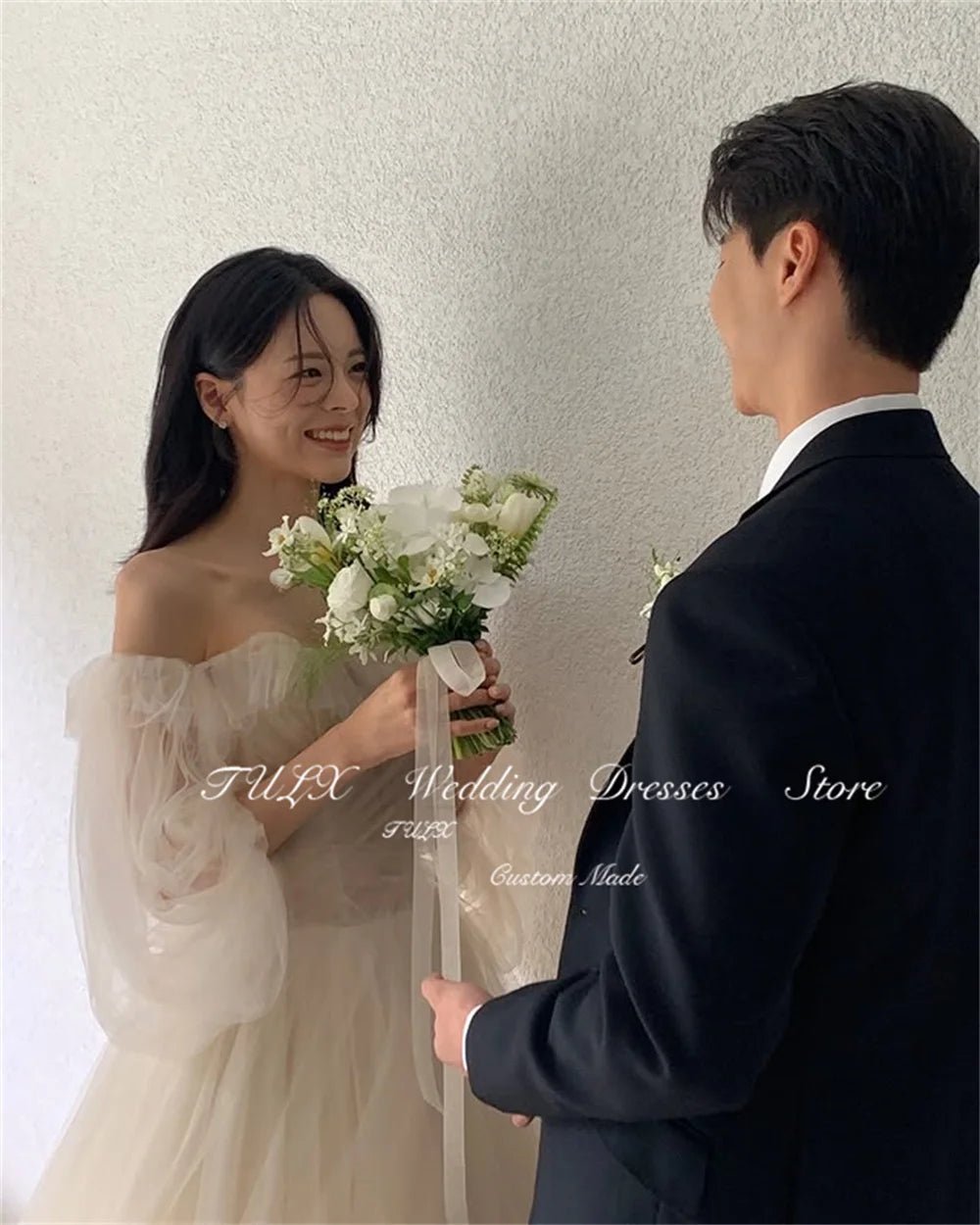 WeddLin 方心領泡泡袖長婚紗｜韓版拍攝禮服 A字紗裙 - WeddLin 輕婚紗