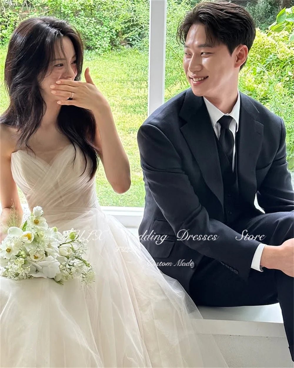 WeddLin 方心領泡泡袖長婚紗｜韓版拍攝禮服 A字紗裙 - WeddLin 輕婚紗