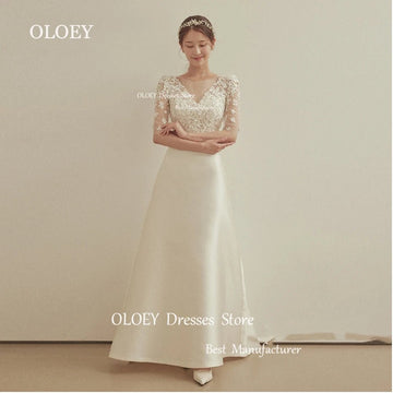 WeddLin 象牙白緞面輕婚紗｜韓系五分袖 A - Line 剪裁．客製尺寸、海外/拍照婚紗 - WeddLin 輕婚紗