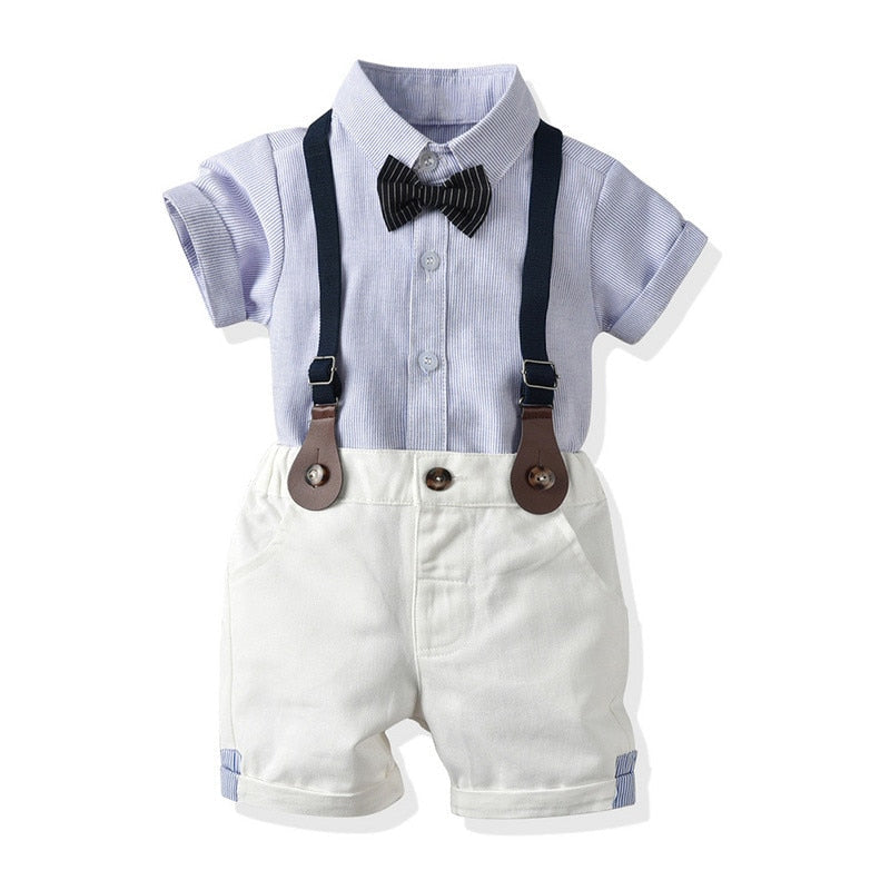 幼兒男嬰服裝套裝/紳士短袖襯衫+吊帶短褲 2 件套套裝/新生兒男童衣服套裝