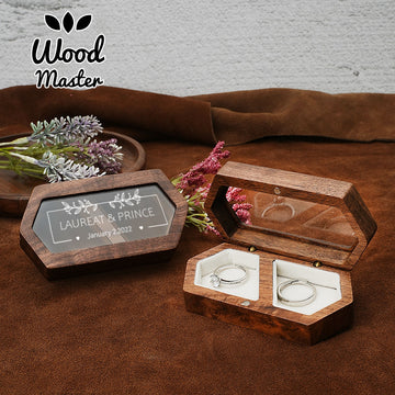 結婚禮物/戒指盒珠寶收納/訂婚婚禮戒指定制/求婚戒指/胡桃木質樸