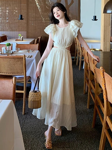 夏季新款優雅中長鏤空連衣裙/時尚性感海灘派對背心/女裝